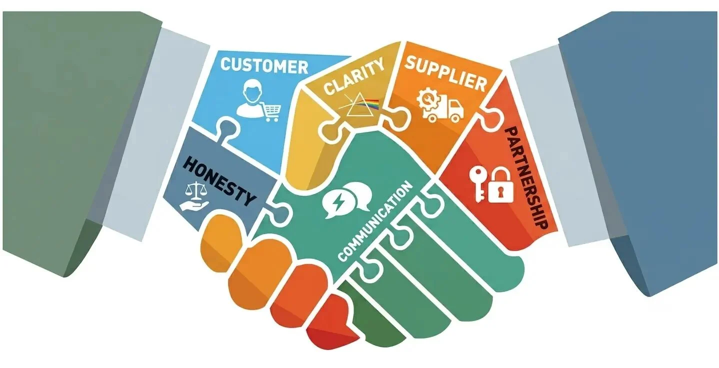 How Yiwu Trading Works: From Product Selection to Global Delivery (2026 Guide) 10 business-handshake-illustration-made-of-colorful-puzzle-pieces-labeled-with-corporate-core-values-and-icons-yiwu-trading